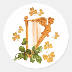 Sticker Rond Harpe irlandaise d'or