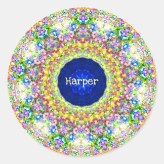 Sticker Rond HARPER ~ Motif Floral doux ~ Personnalisé