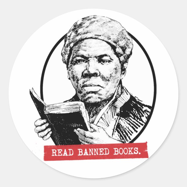 Sticker Rond Harriet Tubman Lit Des Livres Interdits (Devant)