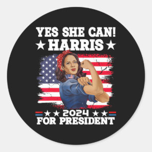 Sticker Rond Harris 2024 Président Election Kamala Oui Elle Peu