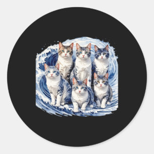 Sticker Rond Harris Blue Cats Wave - Drôle Pour Les Propriétair