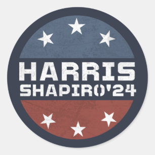Sticker Rond Harris Shapiro 2024 Vintage rouge bleu