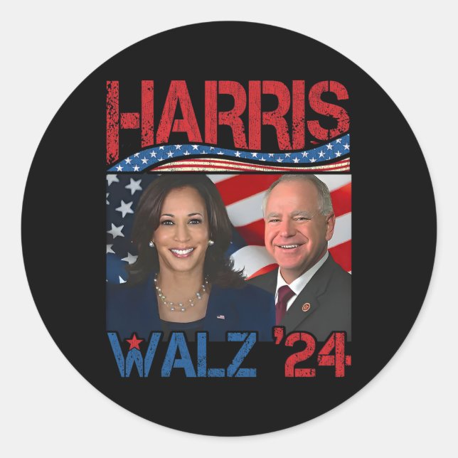 Sticker Rond Harris Tim Walz Waltz 3 (Devant)