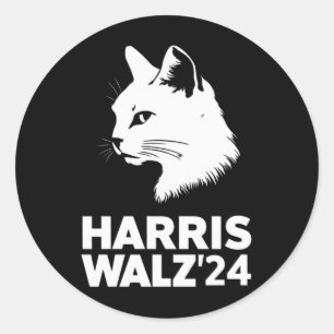 Sticker Rond Harris Waltz 2024 Élection Drôle Chat Kamala Tim 