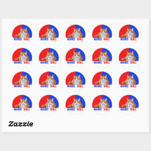 Sticker Rond Harris Walz 2024 Manifestement Chat Rouge Bleu