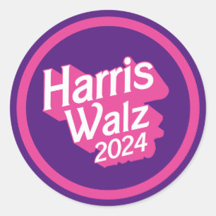Sticker Rond Harris Walz 2024 Pink
