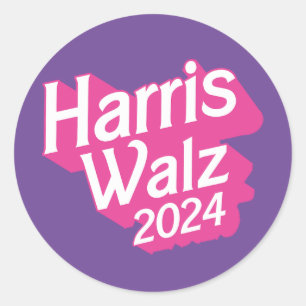 Sticker Rond Harris Walz 2024 Pink