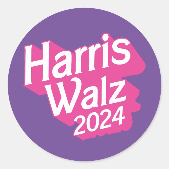 Sticker Rond Harris Walz 2024 Pink (Devant)
