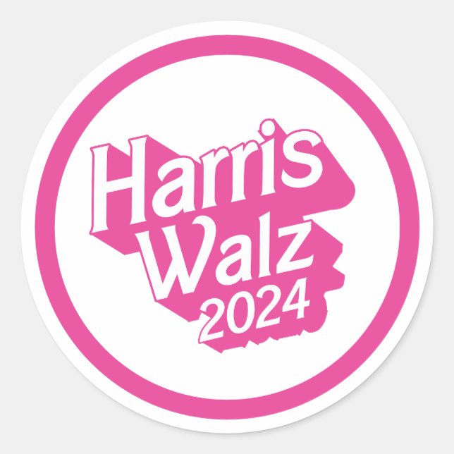 Sticker Rond Harris Walz 2024 Pink (Devant)