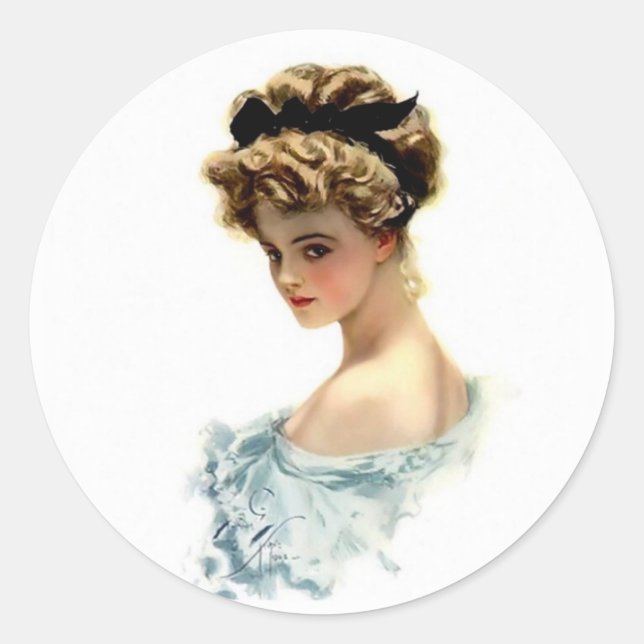 Sticker Rond Harrison Fisher Girl en bleu (Devant)