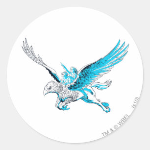 Sticker Rond Harry et Hermione sur un Hippogriff