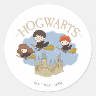 Sticker Rond HARRY POTTER™, Hermione & Ron Fly Over HOGWARTS™