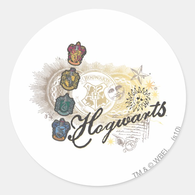 Sticker Rond Harry Potter| Maisons de Hogwares - Couleur complè (Devant)