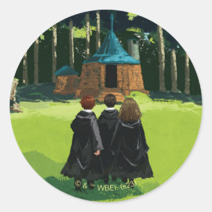 Sticker Rond HARRY POTTER™, Ron, & Hermione à Hagrid's Hut