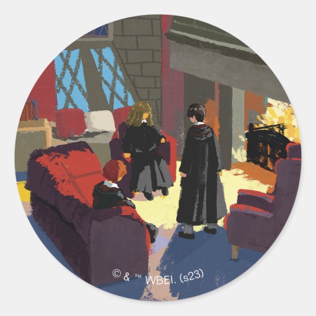 Sticker Rond HARRY POTTER™, Ron & Hermione dans la salle commun (Devant)