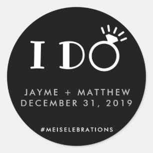 Sticker Rond Hashtag Mariage en argent noir 'I Do'