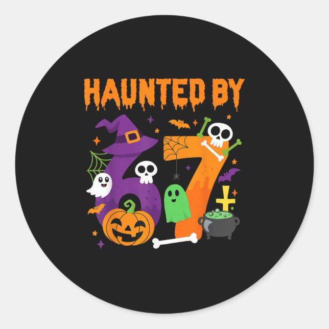 Sticker Rond Haunted Par 67 Funny Six Sept Mème 6 7 Halloween C (Devant)