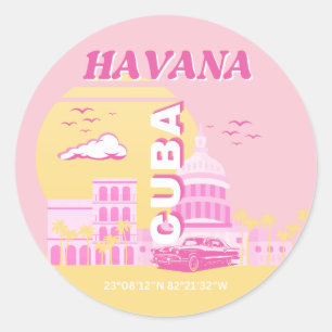 Sticker Rond Havana Cuba Pink Preppy Art