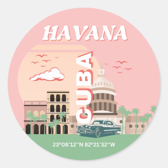 Sticker Rond Havana Cuba Retro Art Vintage (Devant)