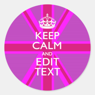 Sticker Rond Have Your Keep Calm Text on Pink Union Jack