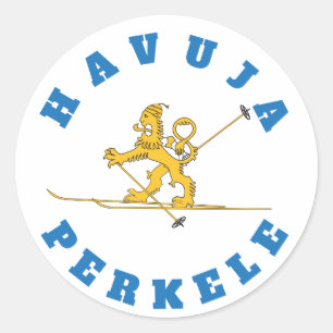 Sticker Rond Havuja perkele - hiihtävä suomileijona