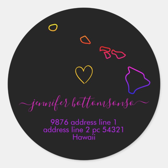 Sticker Rond Hawaii adresse de retour Signature arc-en-ciel (Devant)