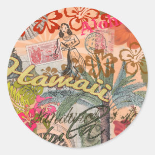 Sticker Rond Hawaii Hula Fleur Voyage Vintage