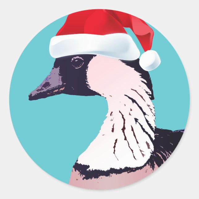 Sticker Rond Hawaii Nene Blue Christmas Goose Père Noël Kalikim (Devant)