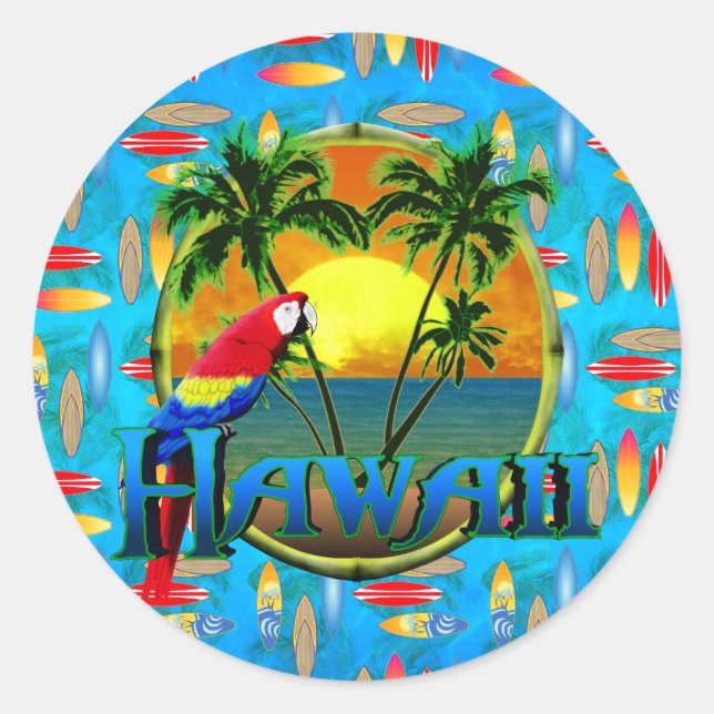 Sticker Rond Hawaii Sunset Surboards (Devant)
