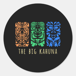 Sticker Rond Hawaii Tiki Polynésien Big Kahuna Surfer Rétro Haw