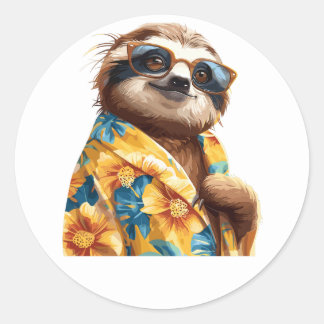 Sticker Rond Hawaiian avec lunettes de soleil