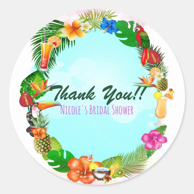 Sticker Rond Hawaiian Tropical Summer Things Frame Luau Party (Devant)