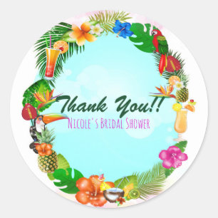 Sticker Rond Hawaiian Tropical Summer Things Frame Luau Party
