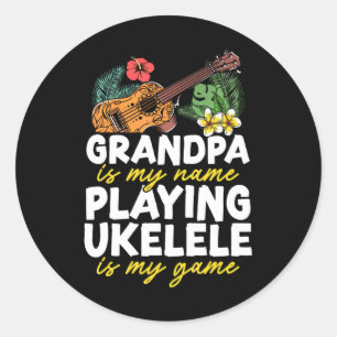 Sticker Rond Hawaiian Ukulele Uke Grandpa Grand-pa Est Mon Nom