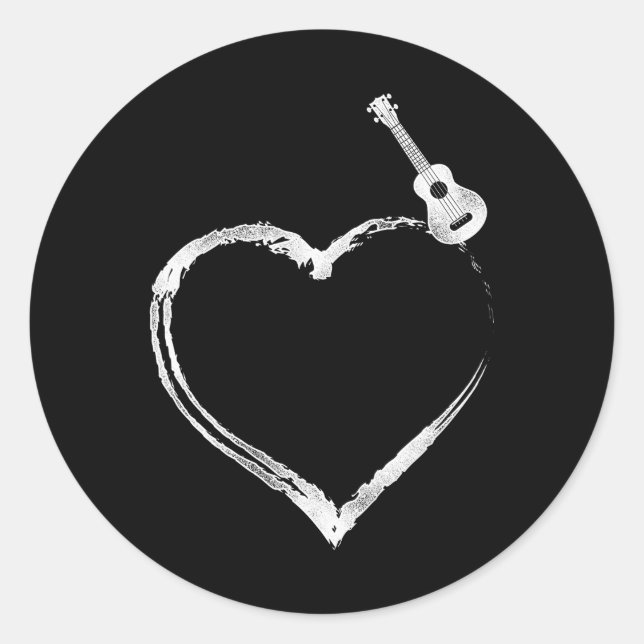Sticker Rond Hawaiian Ukulele Uke Heart (Devant)