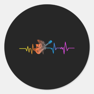 Sticker Rond Hawaiian Ukulele Uke Heartbeat
