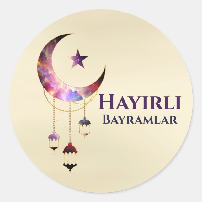 Sticker Rond Hayirli Bayramlar - Aïd Moubarak - Aïd el-Fitr (Devant)