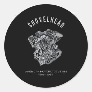 Sticker Rond HD Motorcycle Vtwin Shovelhead Engine Drawing Bike