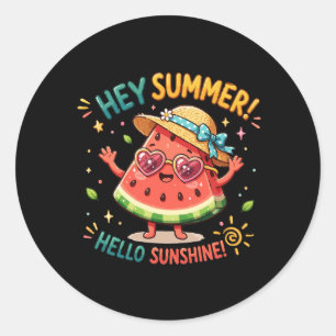 Sticker Rond Hé été Bonjour Soleil Pastèque