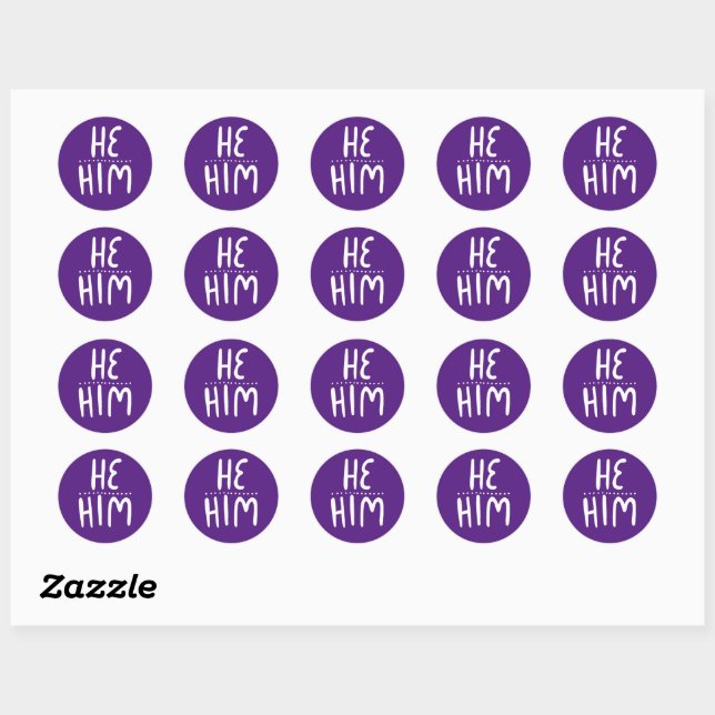 Sticker Rond HE / HIM Pronononounes Purple Handlettering Ensemb (Feuille)