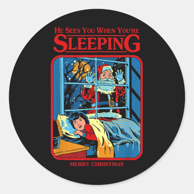 Sticker Rond He Sees You When You're Sleeping Merry Christmas  (Devant)