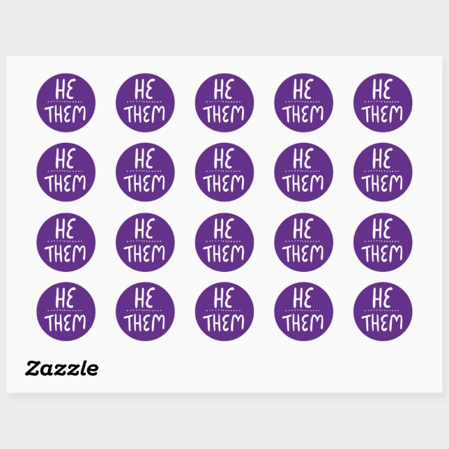 Sticker Rond HE / THEM Pronononounes Purple Handlettering Ensem (Feuille)