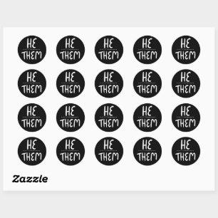 Sticker Rond HE / THEM Pronounounounounes Black Handlettering E
