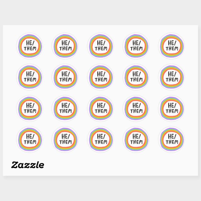 Sticker Rond HE / THEM Pronounounounounounounes Rainbow Handlet (Feuille)