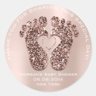 Sticker Rond Heart Feet Baby shower Favoriser Cadeau Merci Pink
