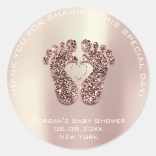 Sticker Rond Heart Feet Baby shower Favoriser Cadeau Merci Rose