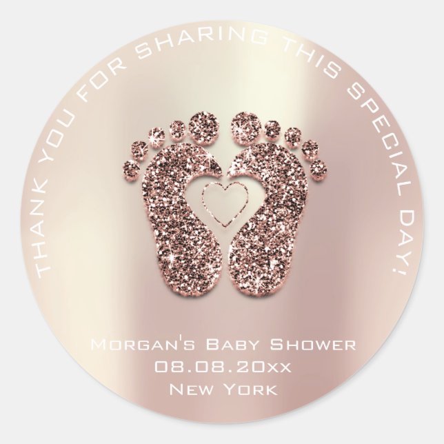 Sticker Rond Heart Feet Baby shower Favoriser Cadeau Merci Rose (Devant)