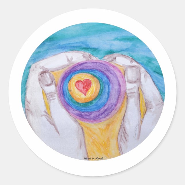 Sticker Rond Heart In Hands Circle, No Saying, Title, Dig Sig (Devant)