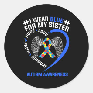 Sticker Rond Heart Ribbon I Wear Blue