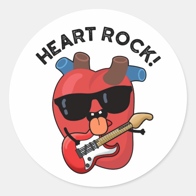 Sticker Rond Heart Rock Funny Music Pun (Devant)